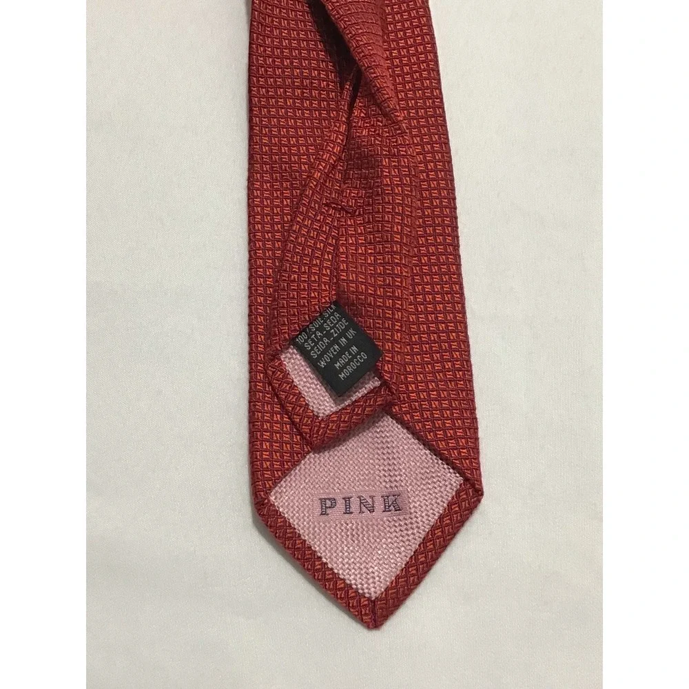 Thomas Pink Mens Silk Tie Red Micro Check Geometric Woven In England Necktie